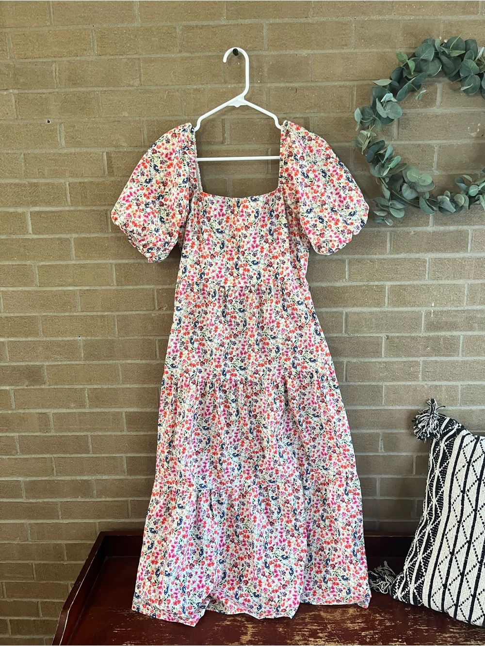 Adelyn Rae Floral Smocked Dress - Pink, Orange & Blue Print - Picture 2 of 4
